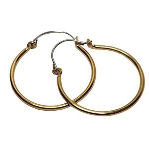 Minimalist 10K Gold Plated 1" Hoop Earrings Classy Old Money Feminine Latch Back